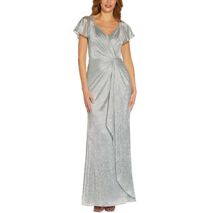 Adrianna Papell Sea Glass Metallic Mesh Twist Evening Gown 8 NEW